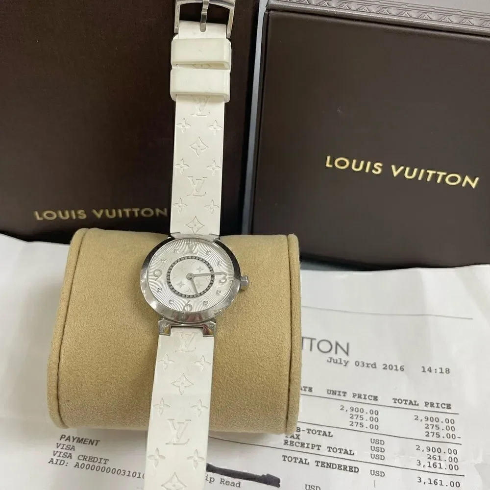 Authentic Louis Vuitton 28mm Tambour Diamond White wristwatch